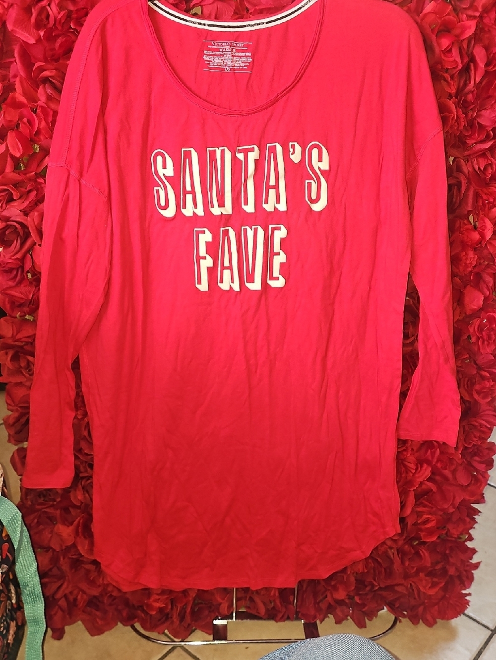 Victoria's Secret Red Crewneck Nightgown with White "Santa's Fave" Size Large